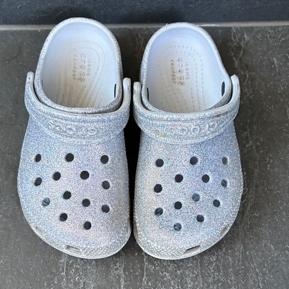CROCS Kids Glitter Classic Clog - Silver Sparkle